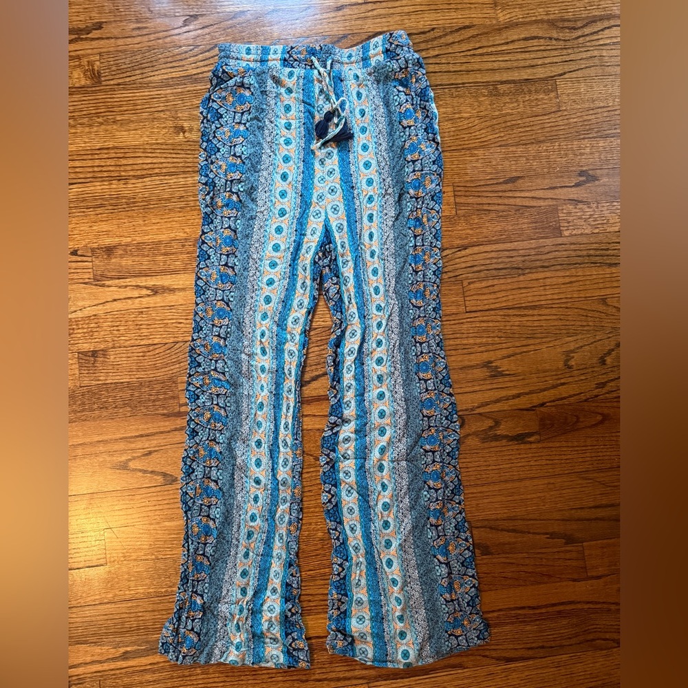 Knox Rose Blue and White Boho Wide Leg Pants